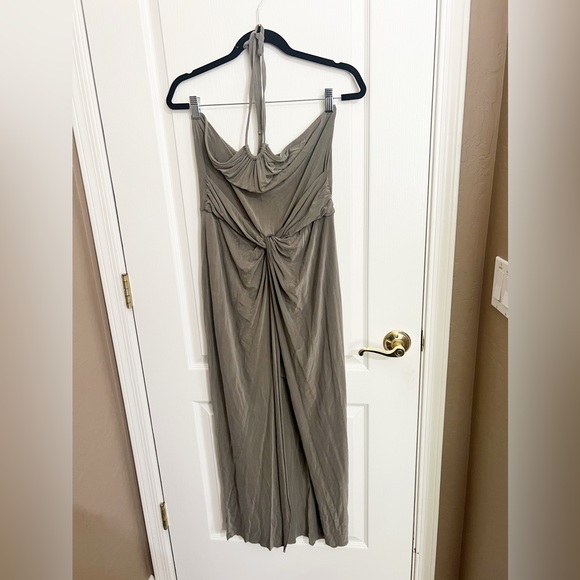 AllSaints Ara Ada Halter High Low Olive Green Exotic Back Tie Sleeveless Dress - Picture 4 of 7